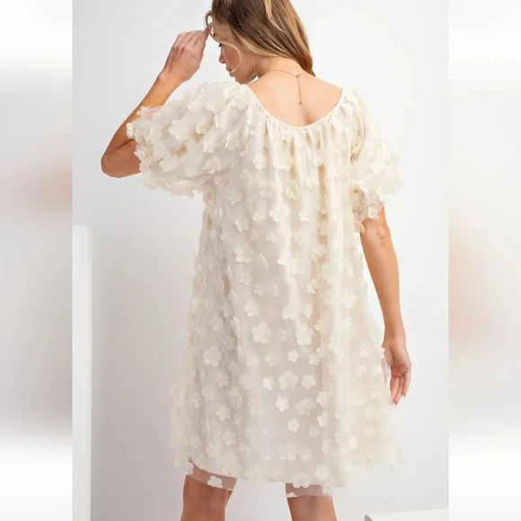 New! Easel Cream Floral Flower Applique Mesh Dress L - Picture 6 of 6